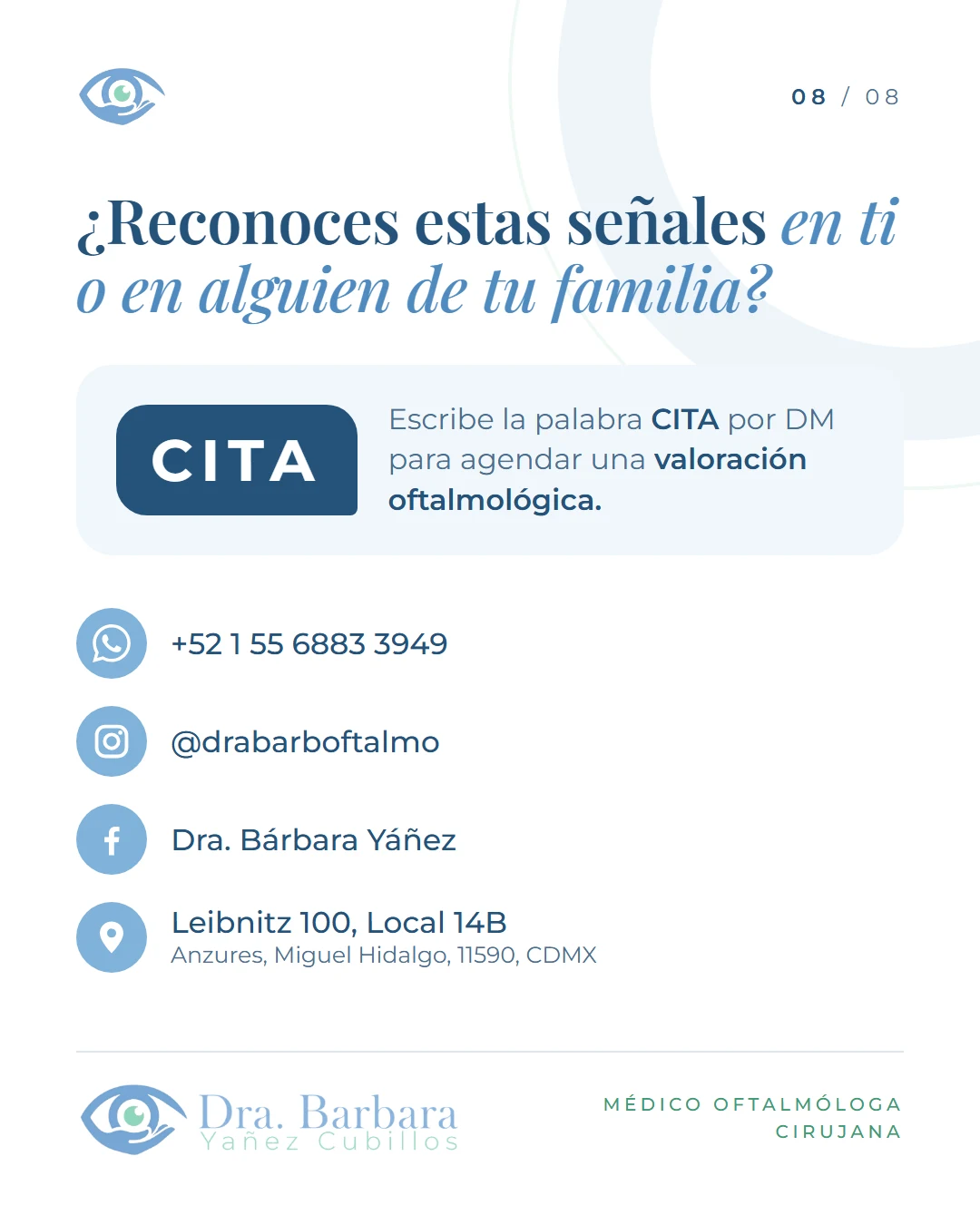 Lámina 8: Escribe CITA por DM para agendar una valoración
